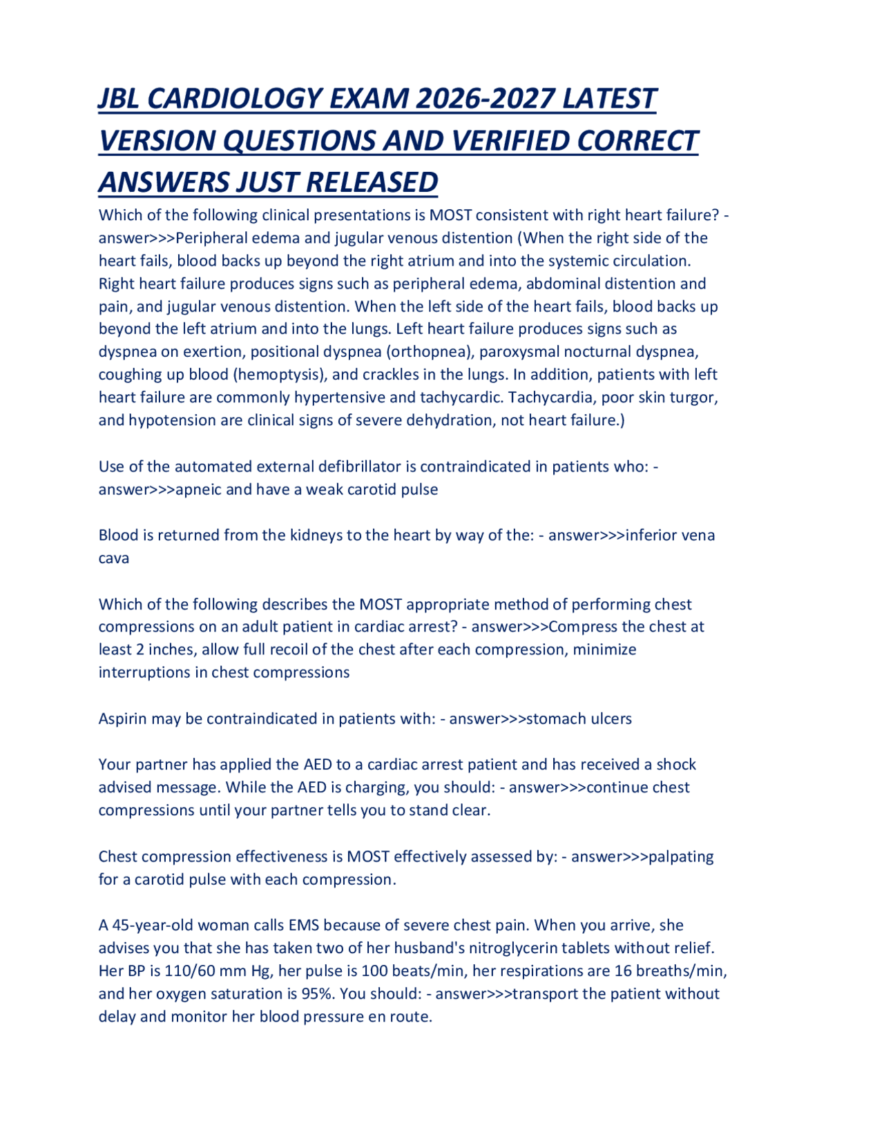 Cardiologist Questions Cardiology Exam Questions and Answers: Latest Version 2026-2027 | Exams ...