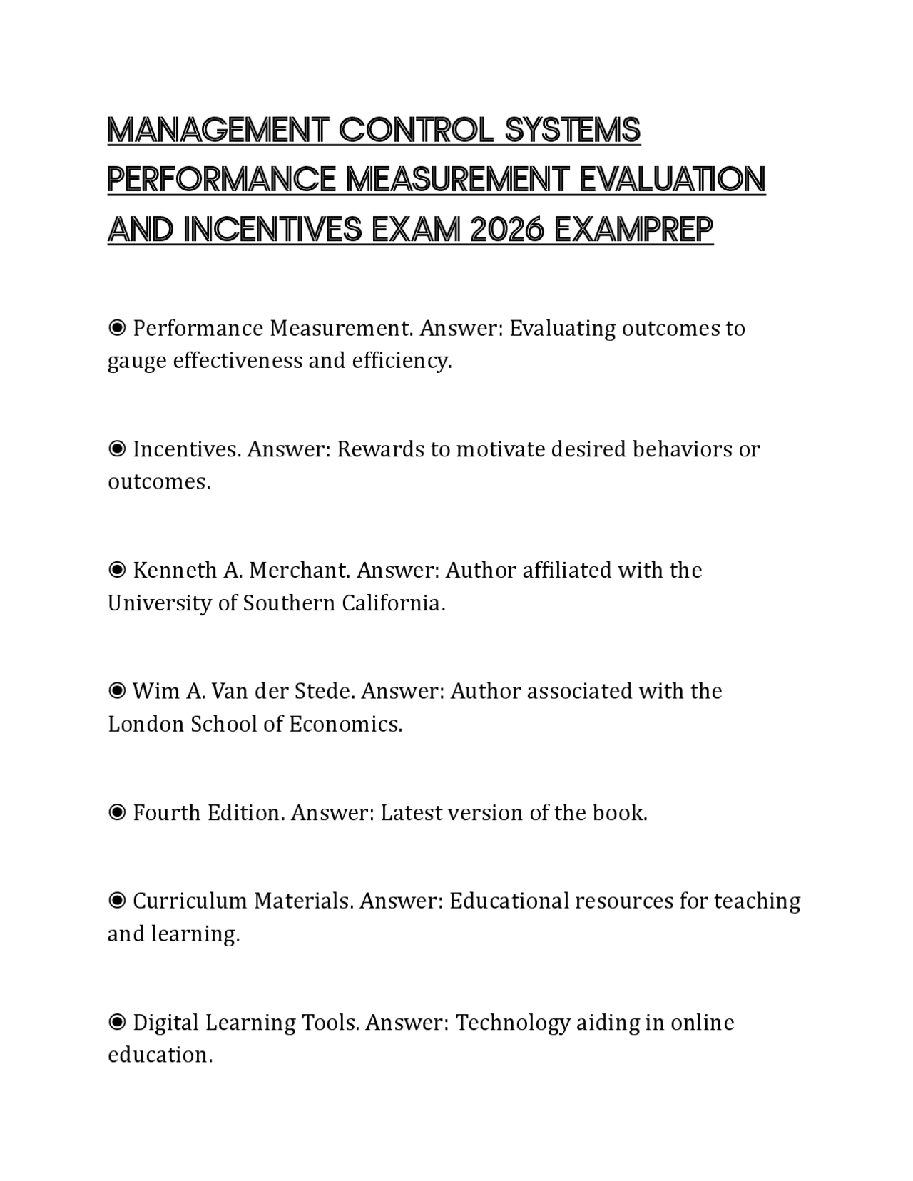 MANAGEMENT CONTROL SYSTEMS PERFORMANCE MEASUREMENT EVALUATION AND ...