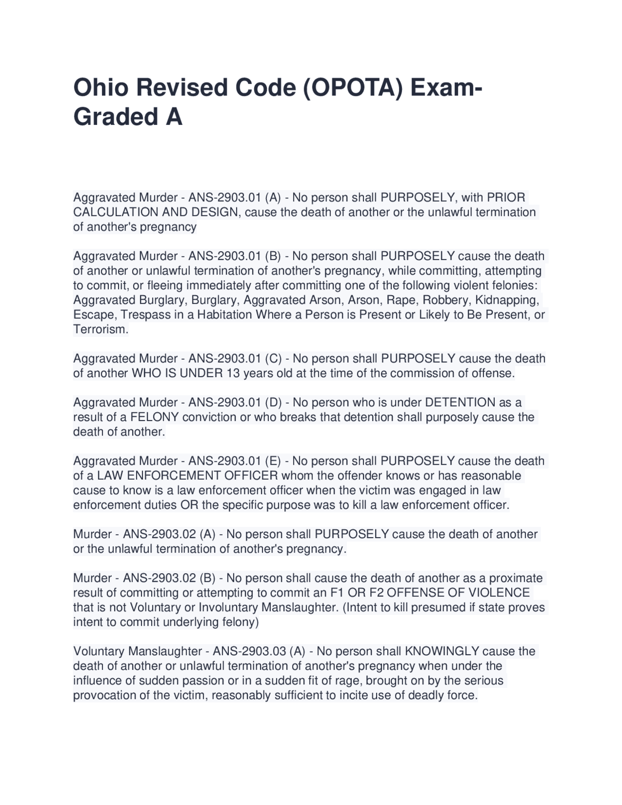 Ohio Basic Code Ohio Revised Code (OPOTA) Exam: Key Criminal Offenses | Exams Advanced ...