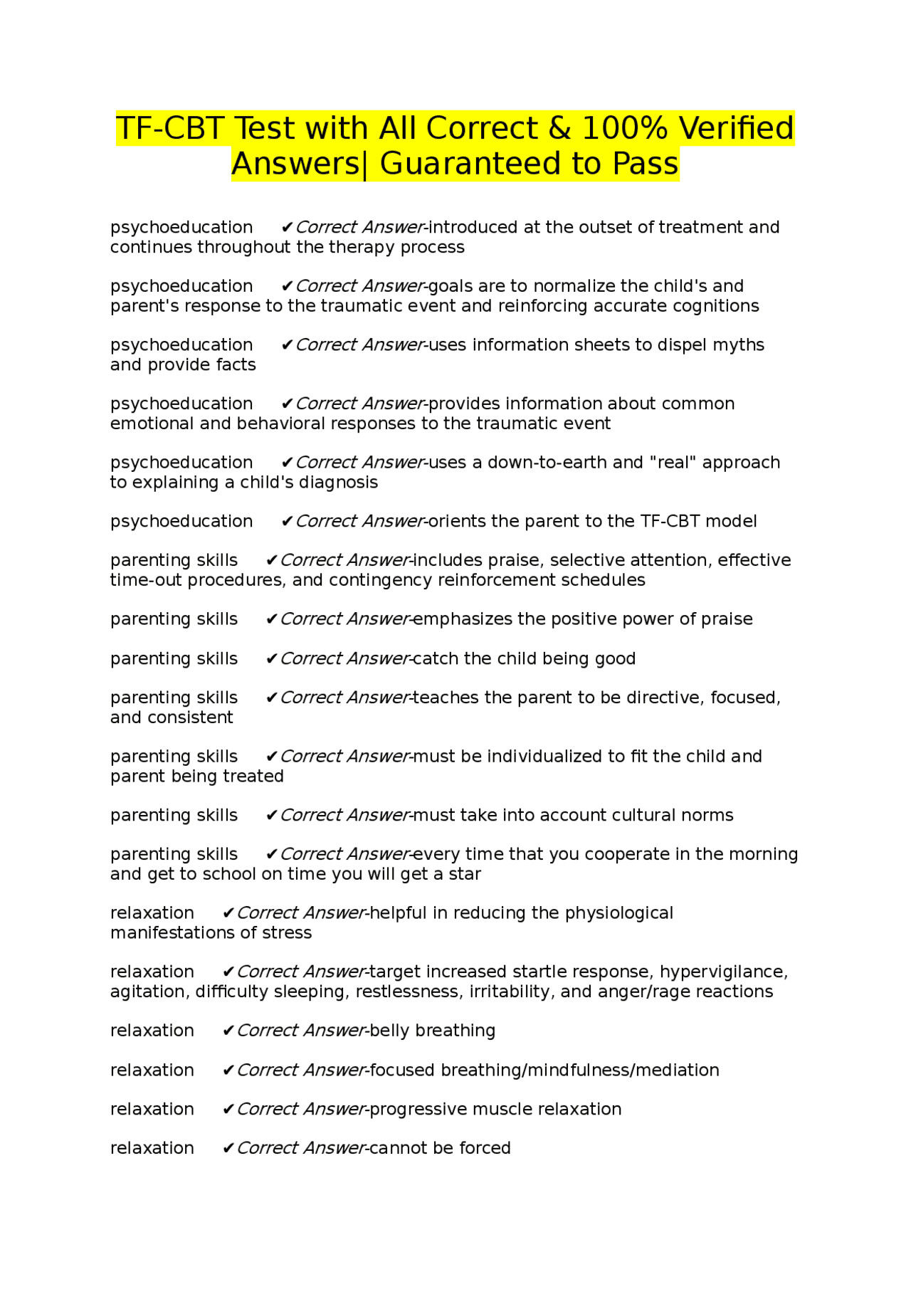 TF-CBT Test with All Correct & 100% Verified Answers| Guaranteed