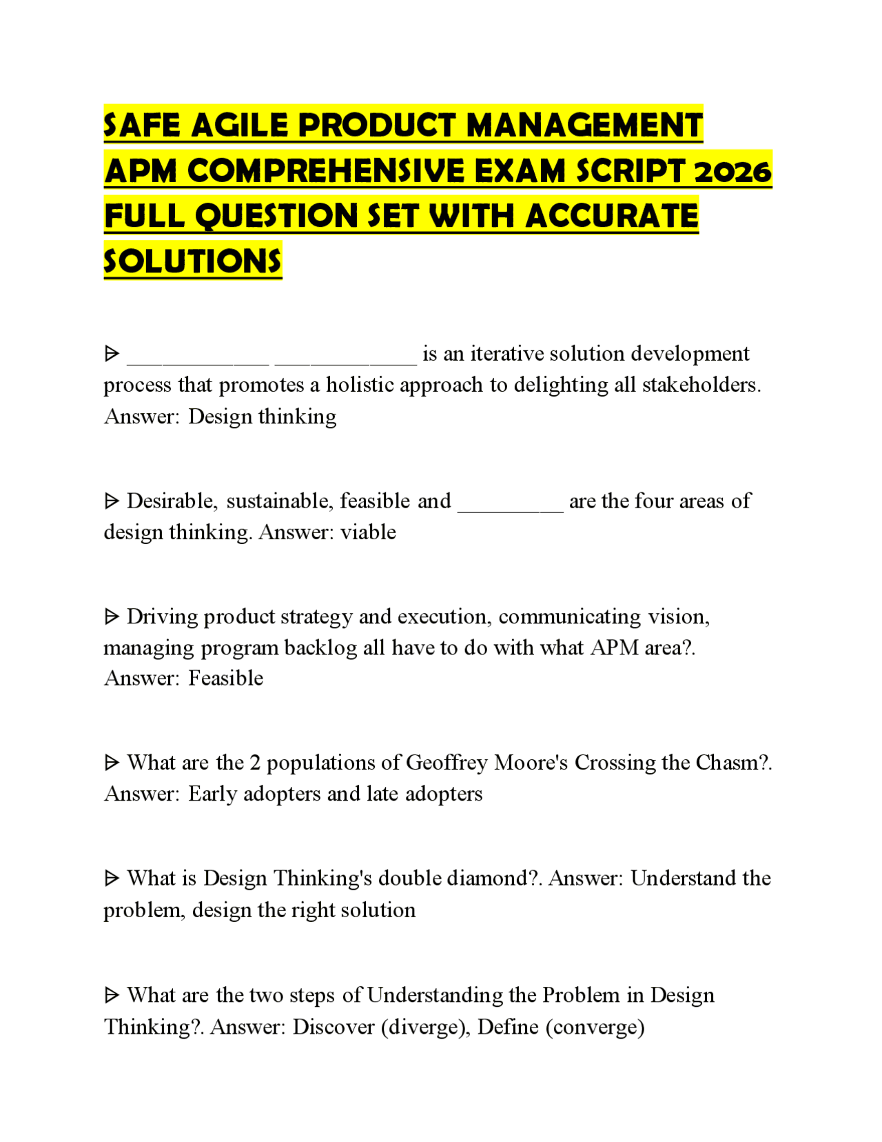 SAFE AGILE PRODUCT MANAGEMENT APM COMPREHENSIVE EXAM SCRIPT 2026 FULL ...