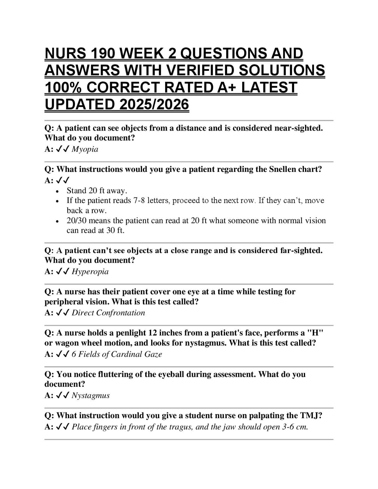 NURS 190 WEEK 2 QUESTIONS AND ANSWERS WITH VERIFIED SOLUTIONS 100% ...
