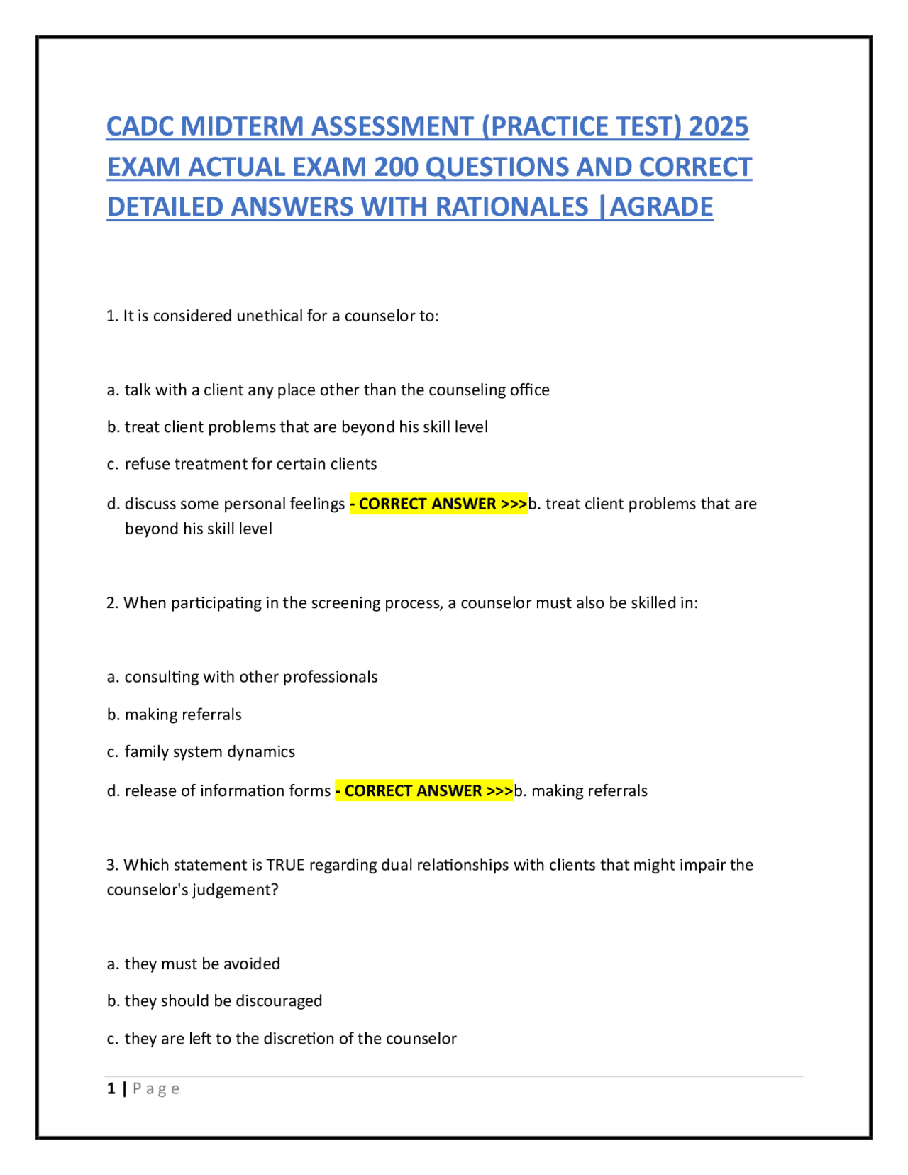 Cadc Midterm Assessment Practice Test 2025 Exam Actual Exam 200