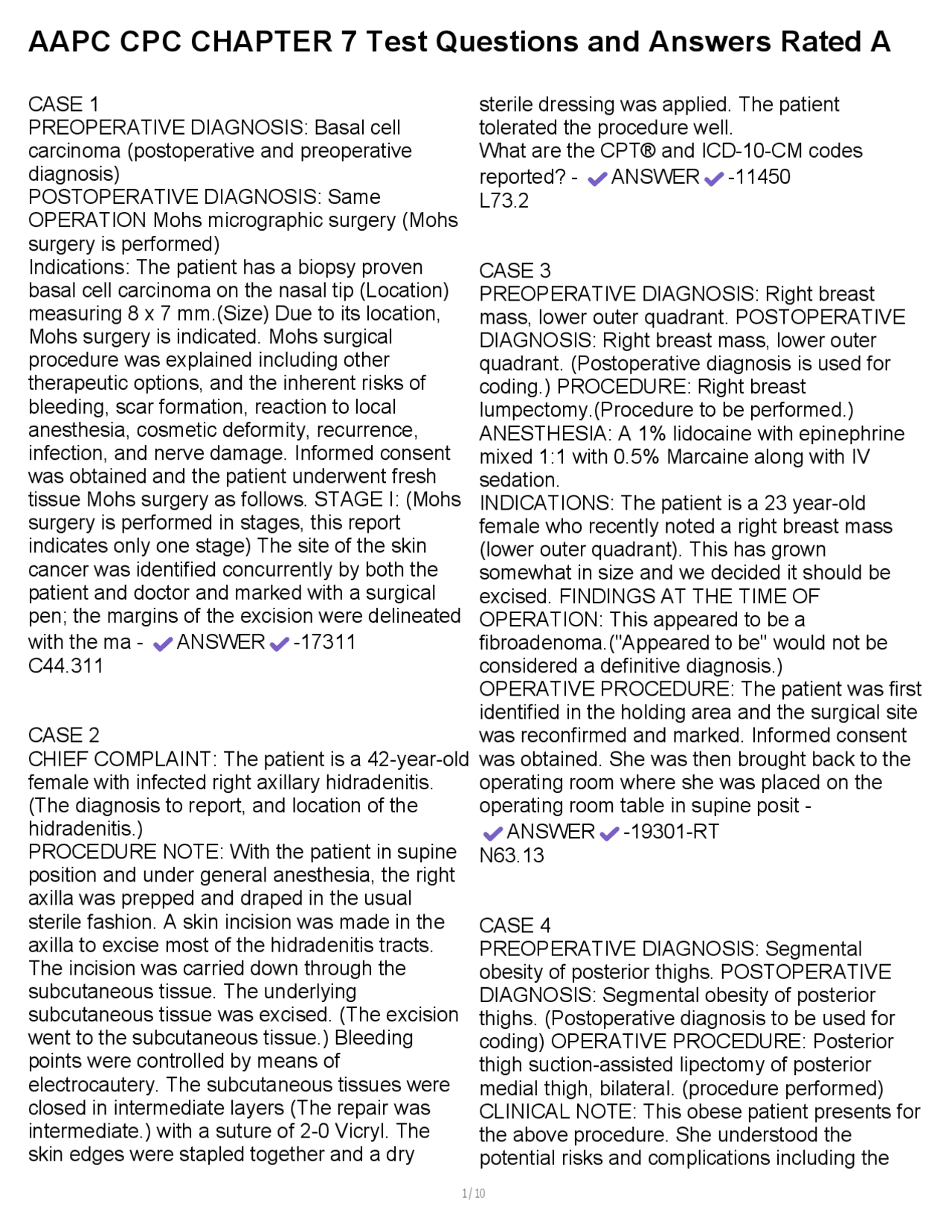 AAPC CPC Chapter 7 Test Questions and Answers: Medical Coding Scenarios ...
