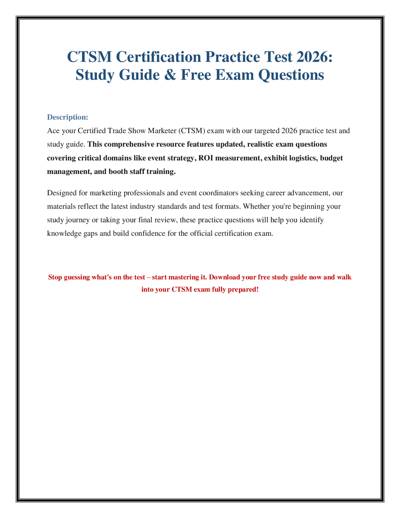 CTSM Practice Test 2026: Free Q&A for Certification Prep | Exams ...