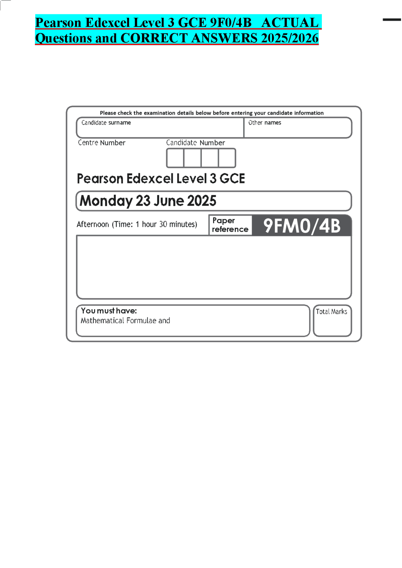 A Level Further Mathematics Paper 4B: Further Statistics Exam Q&A 2025 ...