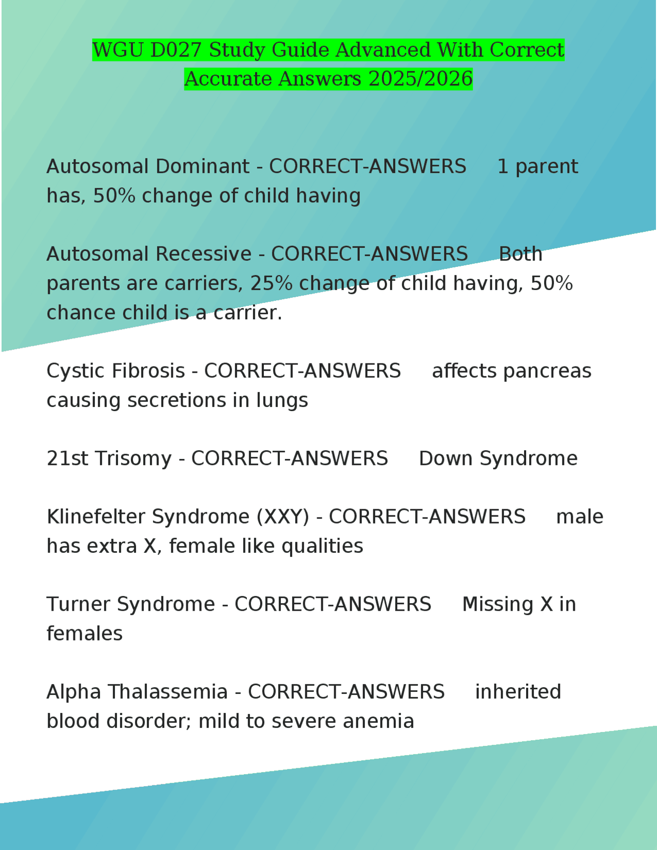 WGU D027 Study Guide Advanced With Correct Accurate Answers 2025/2026 ...