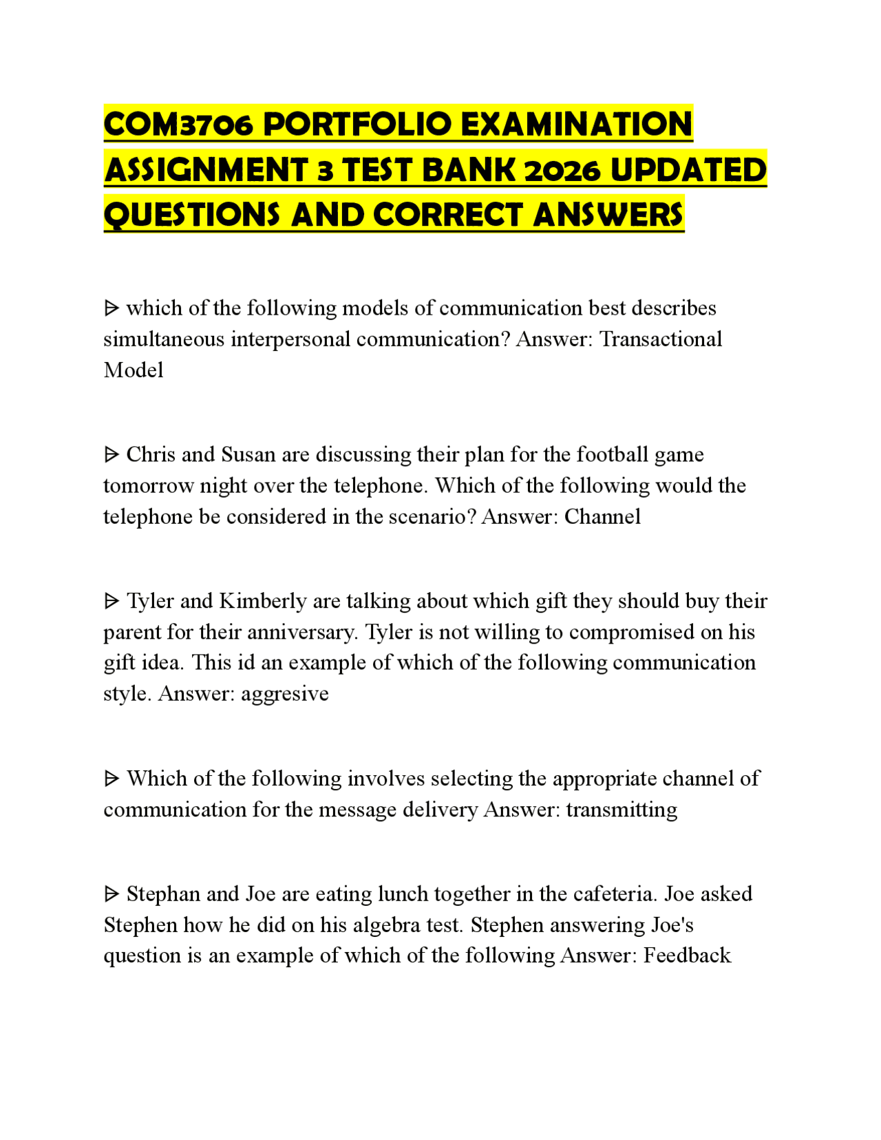COM3706 PORTFOLIO EXAMINATION ASSIGNMENT 3 TEST BANK 2026 UPDATED ...