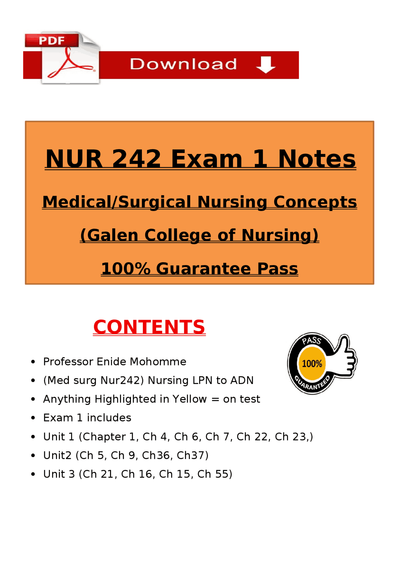 NUR 242 Med-Surg Exam 1 Notes – Galen College of Nursing (2026) | Exams ...