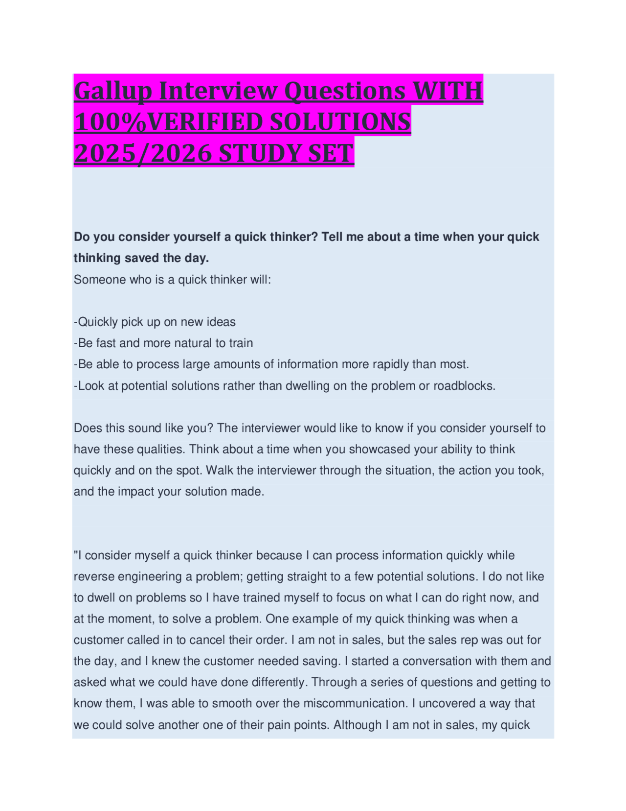 Example Interview Gallup Gallup Interview Questions with Verified Solutions (2025/2026) | Exams ...