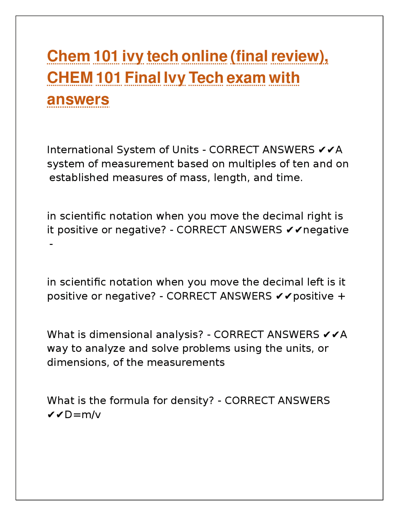 CHEM 101 FINAL EXAM IVY TECH EXAM COMPLETE QUESTIONS AND CORRECT ...