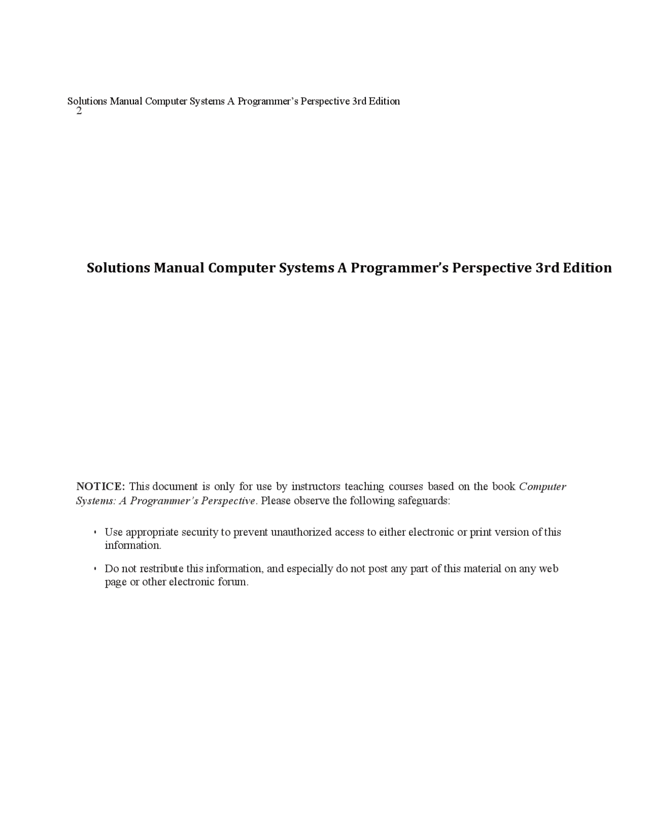 Solutions Manual Computer Systems A Programmer’s Perspective 3rd ...