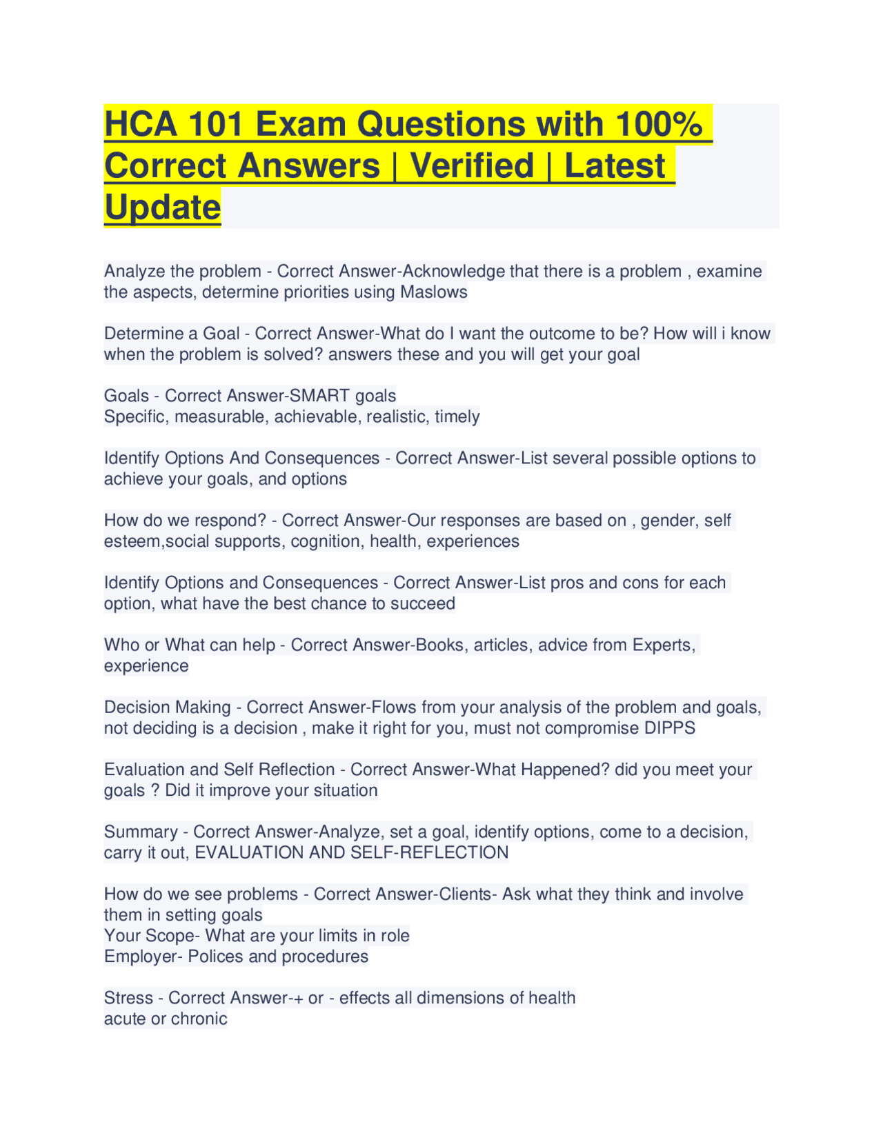 Hcap Core Questions HCA 101 Exam Questions and Answers: Comprehensive Study Guide | Exams ...