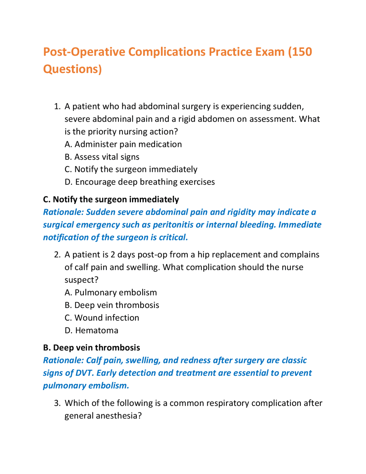 Post-Operative Complications Practice Exam: 150 Questions with ...