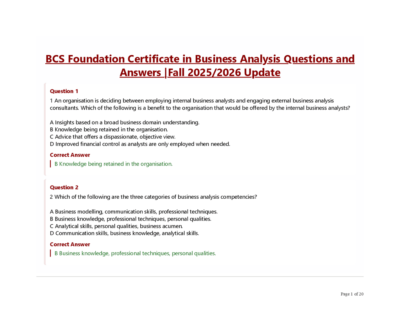 BCS Foundation Certificate in Business Analysis Questions and Answers ...