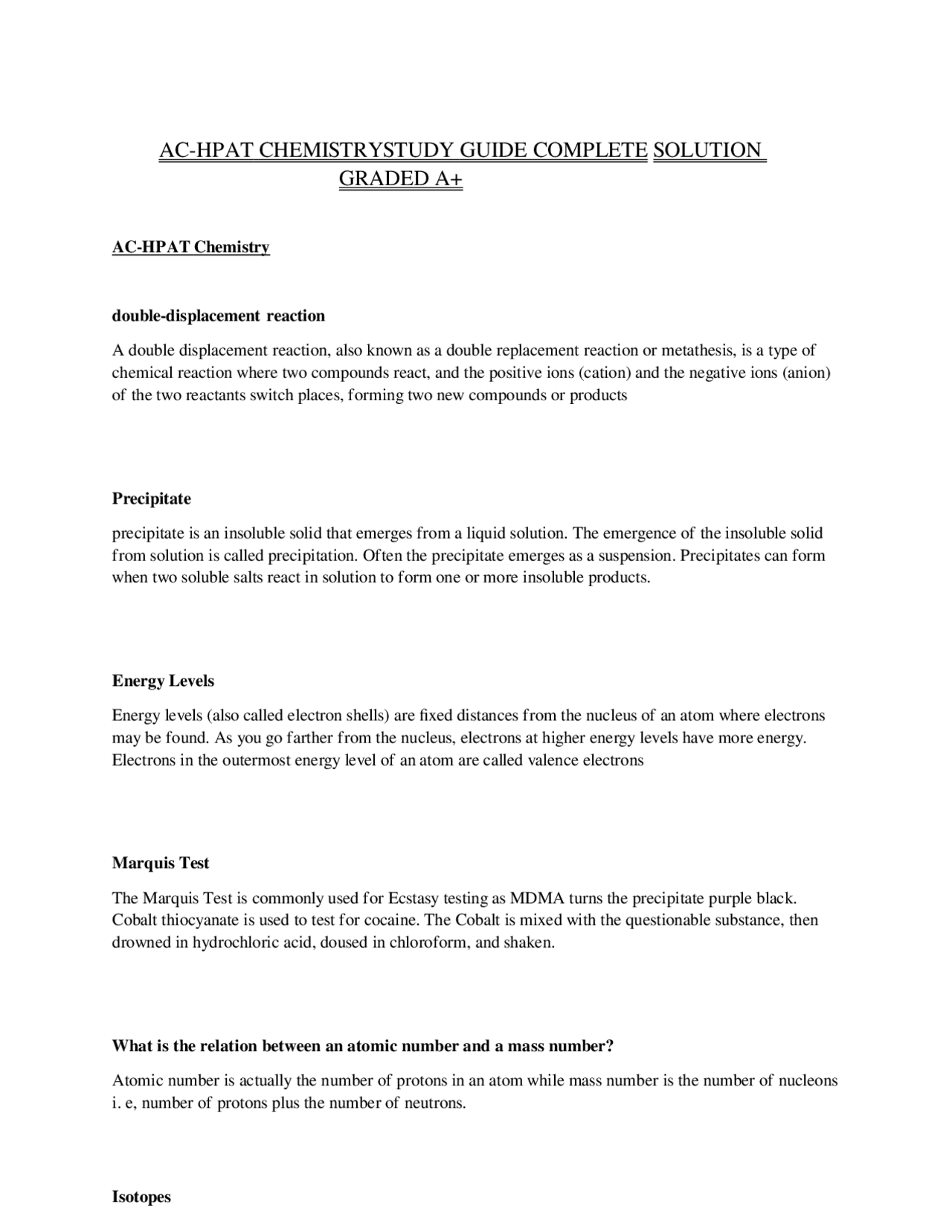 Comprehensive Chemistry Study Guide: Key Concepts and Reactions | Exams ...