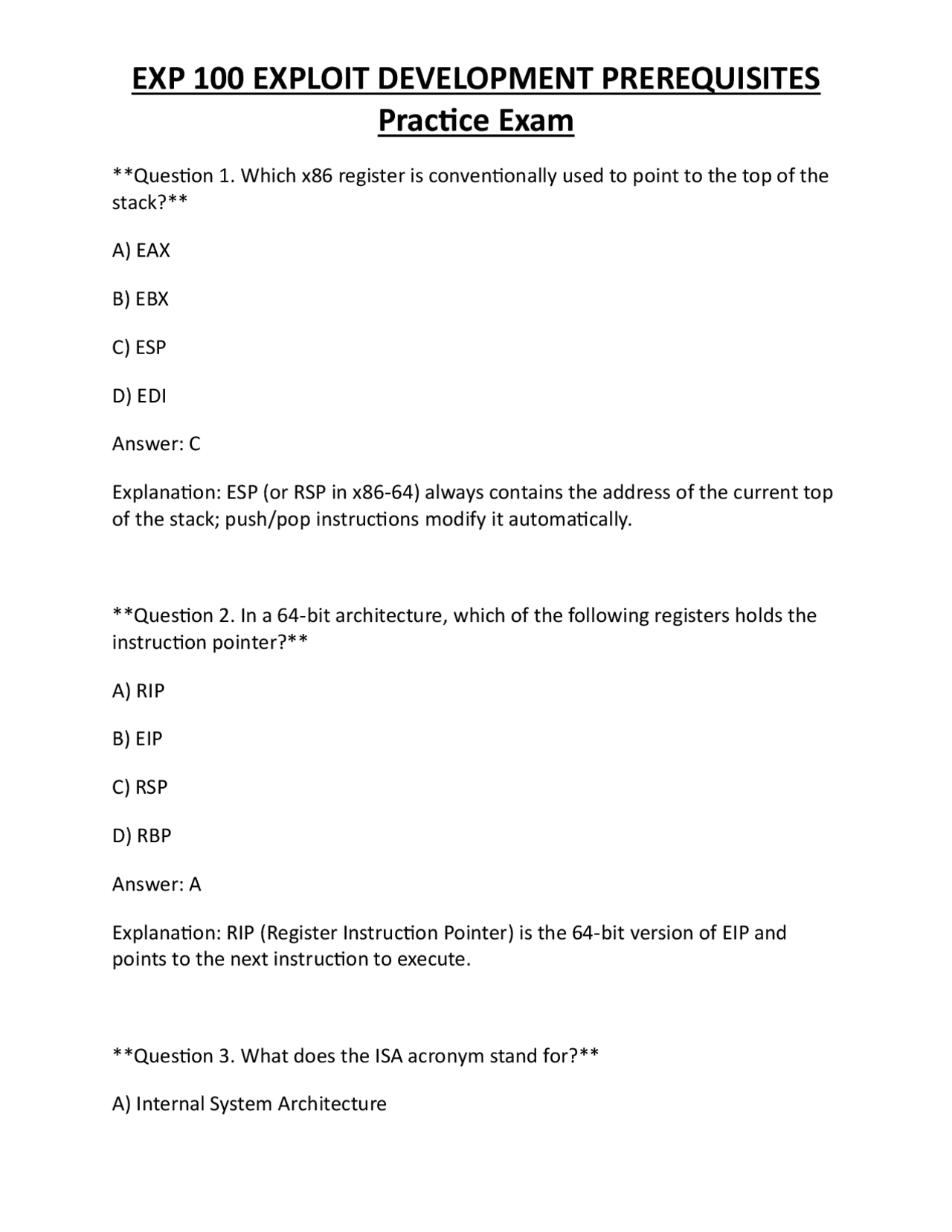EXP 100 EXPLOIT DEVELOPMENT PREREQUISITES Practice Exam | Exams ...