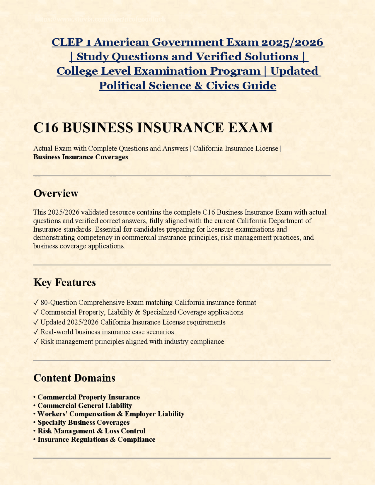 CLEP 1 American Government Exam 2025/2026 | Study Questions and ...
