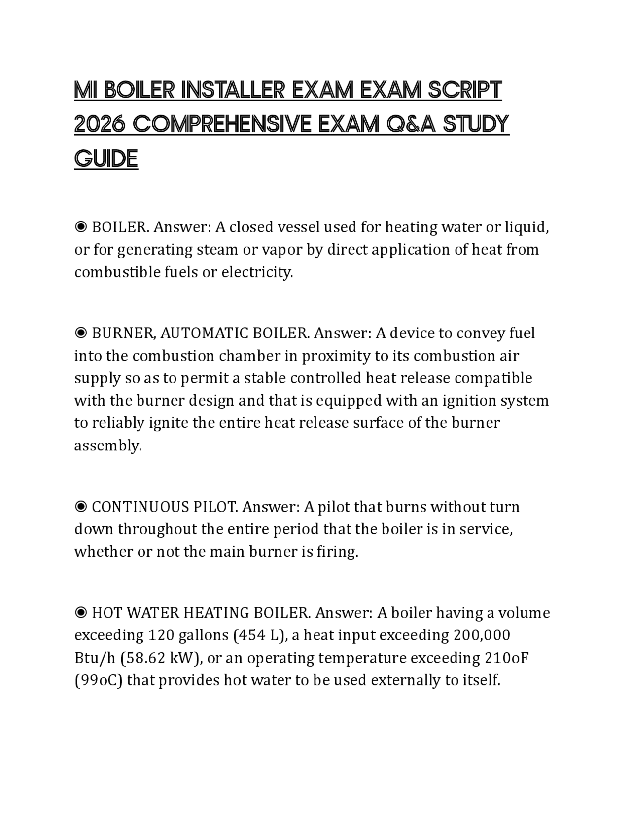 MI BOILER INSTALLER EXAM EXAM SCRIPT 2026 COMPREHENSIVE EXAM Q&A STUDY