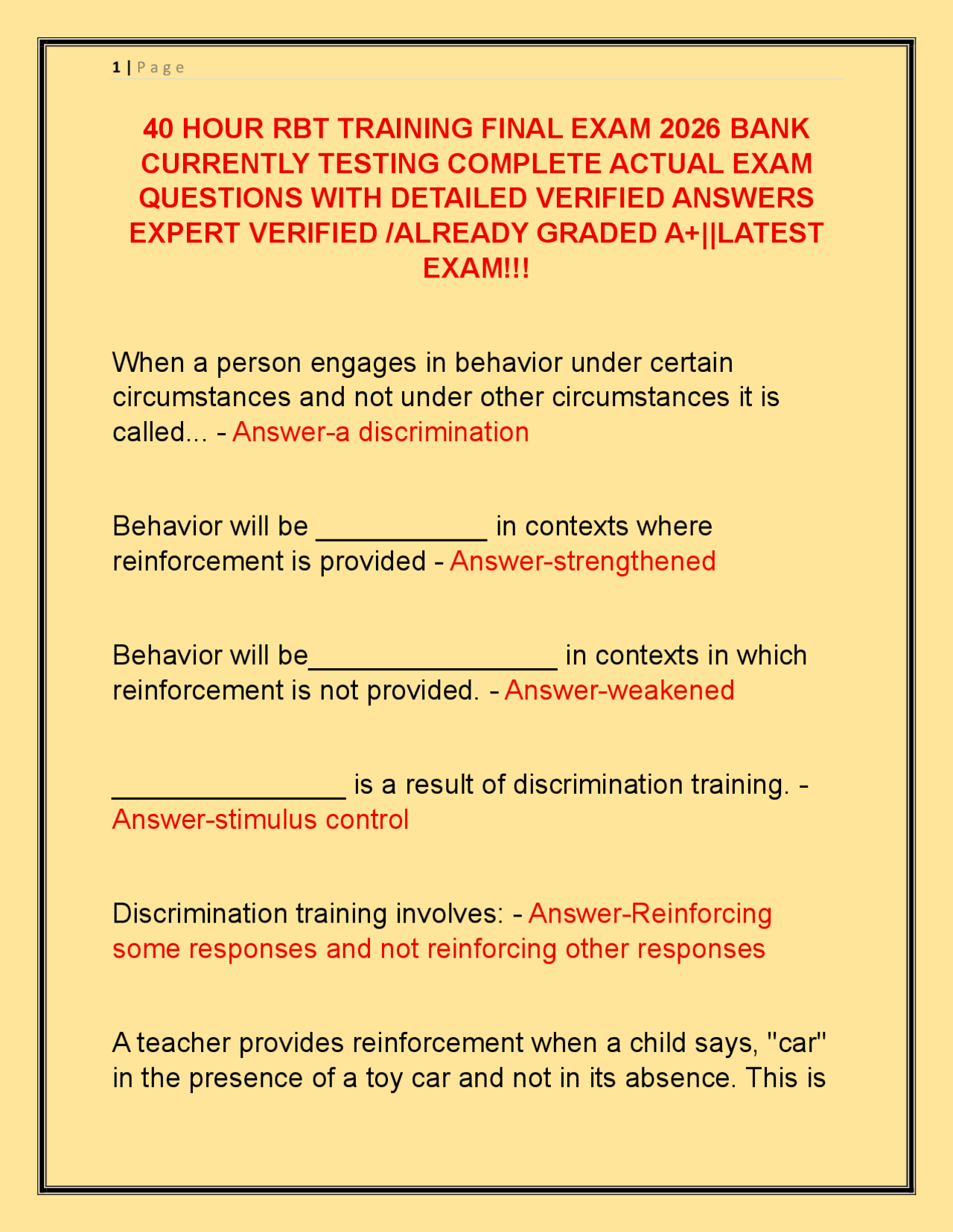 40 HOUR RBT TRAINING FINAL EXAM 2026 BANK CURRENTLY TESTING COMPLETE ...