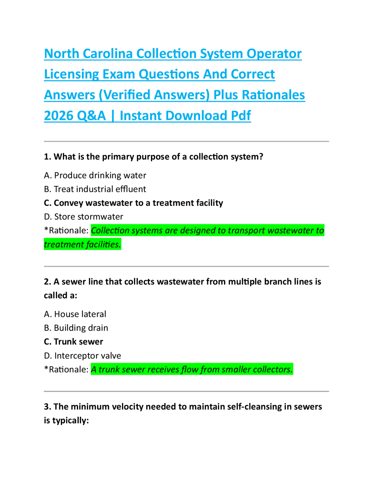 Collection System Operator North Carolina Collection System Operator Licensing Exam Q&A 2026 ...