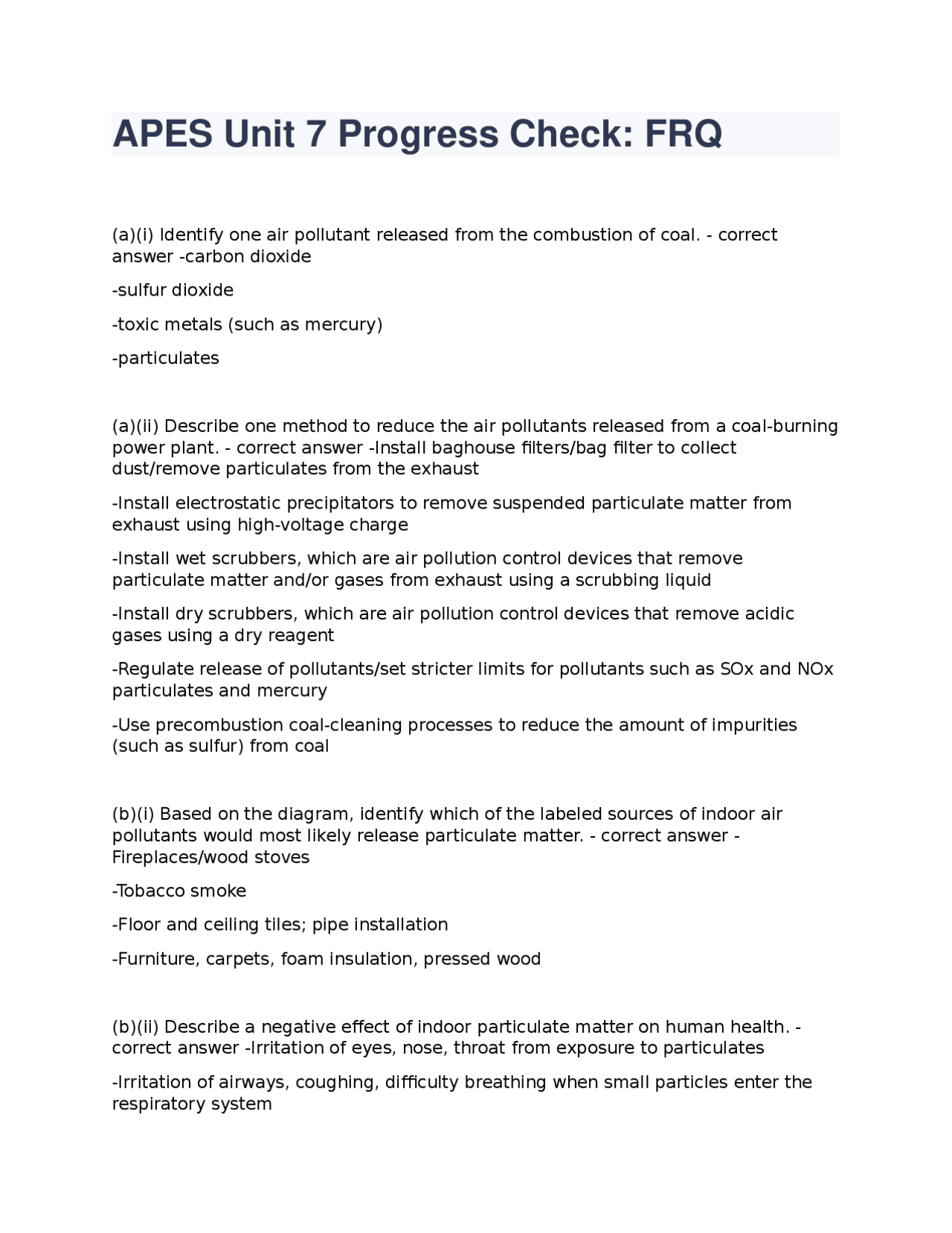 APES Unit 7 Progress Check: FRQ | Exams Advanced Education | Docsity