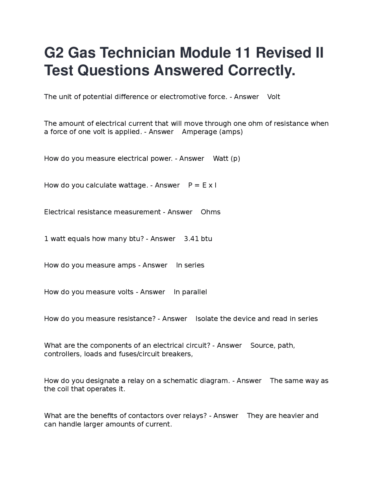G2 Gas Technician Module 11 Revised II Test Questions Answered ...