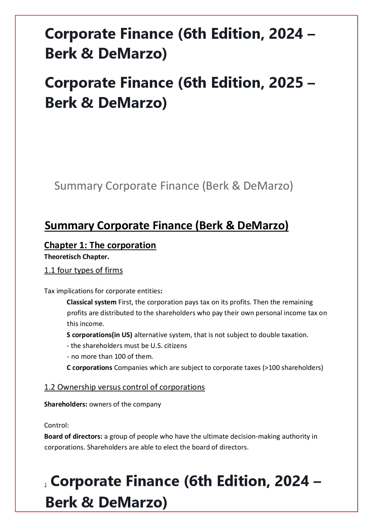 Corporate Finance (6th Edition, 2025 – Berk & DeMarzo) | Exams