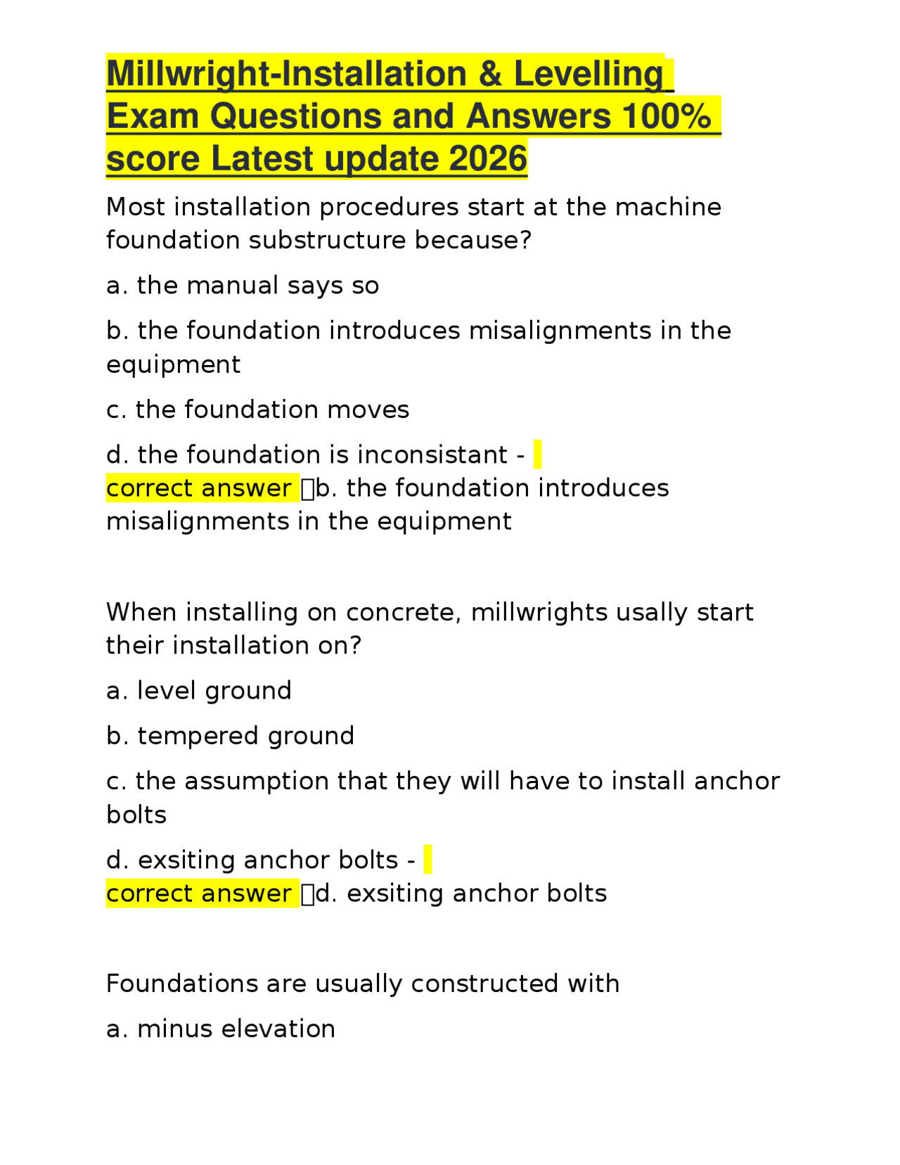 Millwright Sample Math Problem Millwright-Installation & Levelling Exam Questions and Answers 100% ...