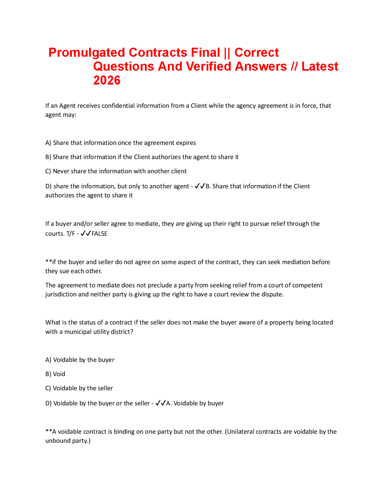 Promugated Promulgated Contracts Final || Correct Questions And Verified Answers ...