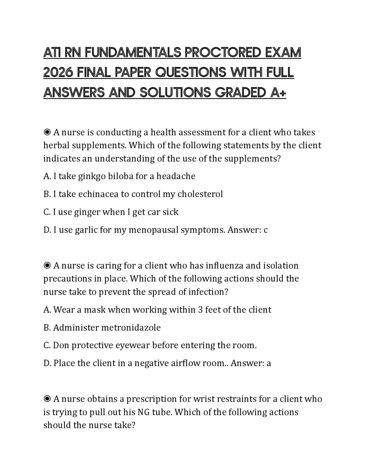 ATI RN FUNDAMENTALS PROCTORED EXAM 2026 FINAL PAPER QUESTIONS WITH FULL ...