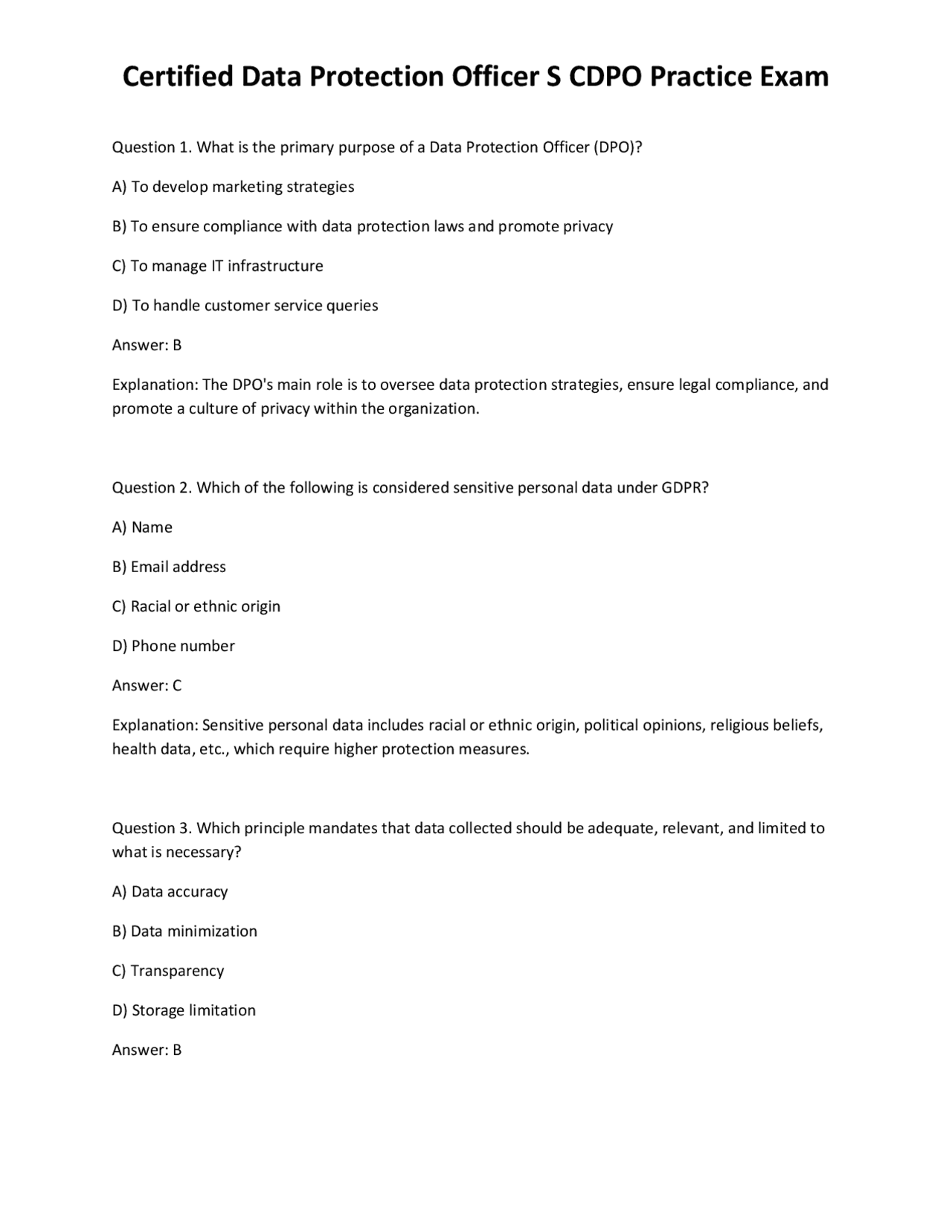 Certified Data Protection Officer S CDPO Practice Exam | Exams ...