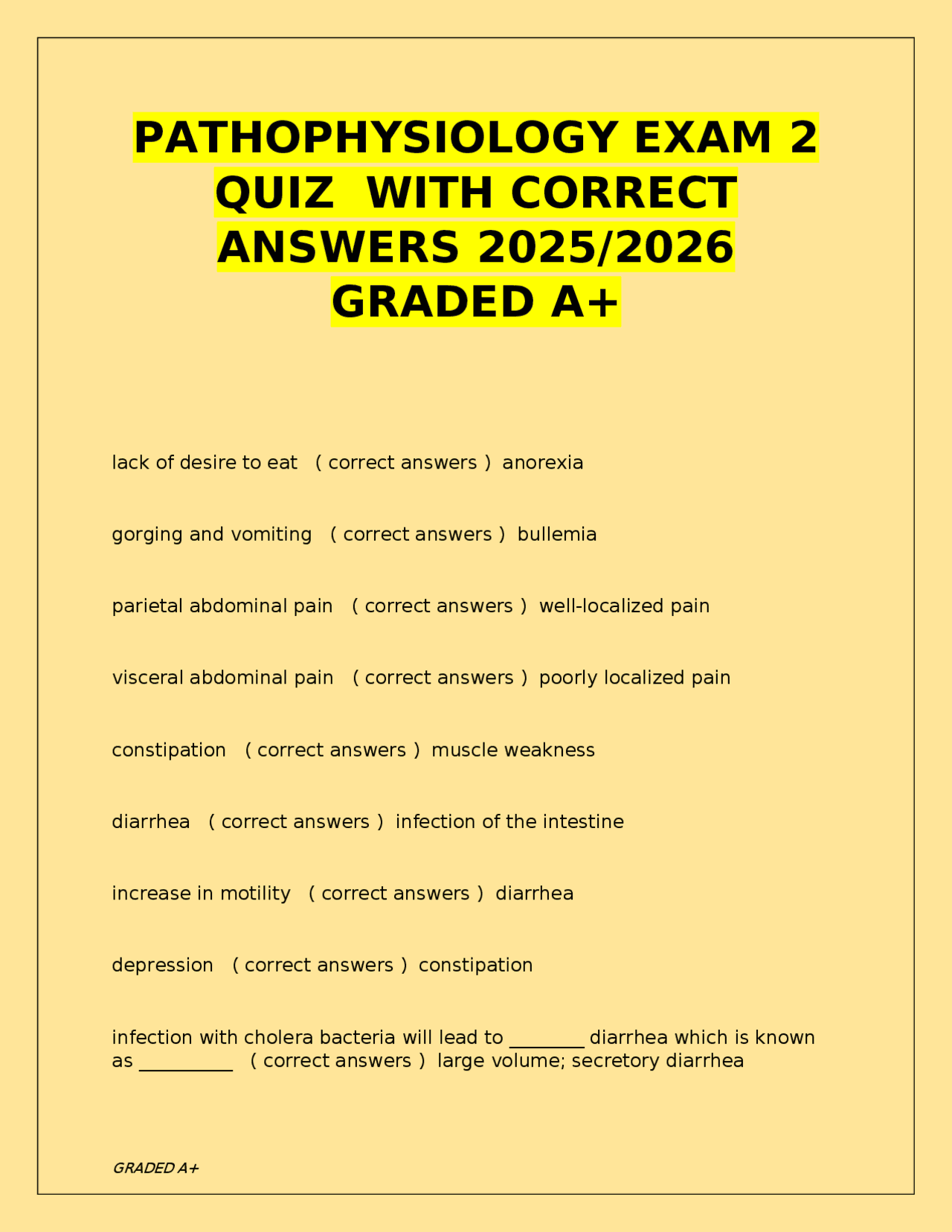 PATHOPHYSIOLOGY EXAM 2 QUIZ WITH CORRECT ANSWERS 2025/2026 GRADED A+ ...