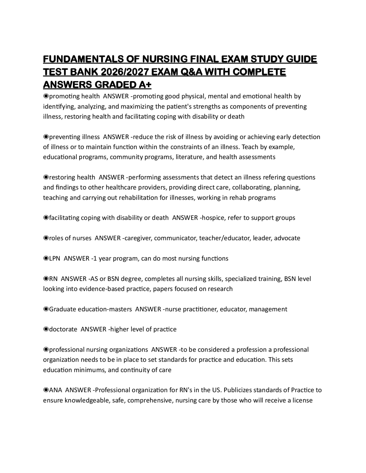 Nursing Fundamentals Final Exam Study Guide: Comprehensive Q&A for Test ...