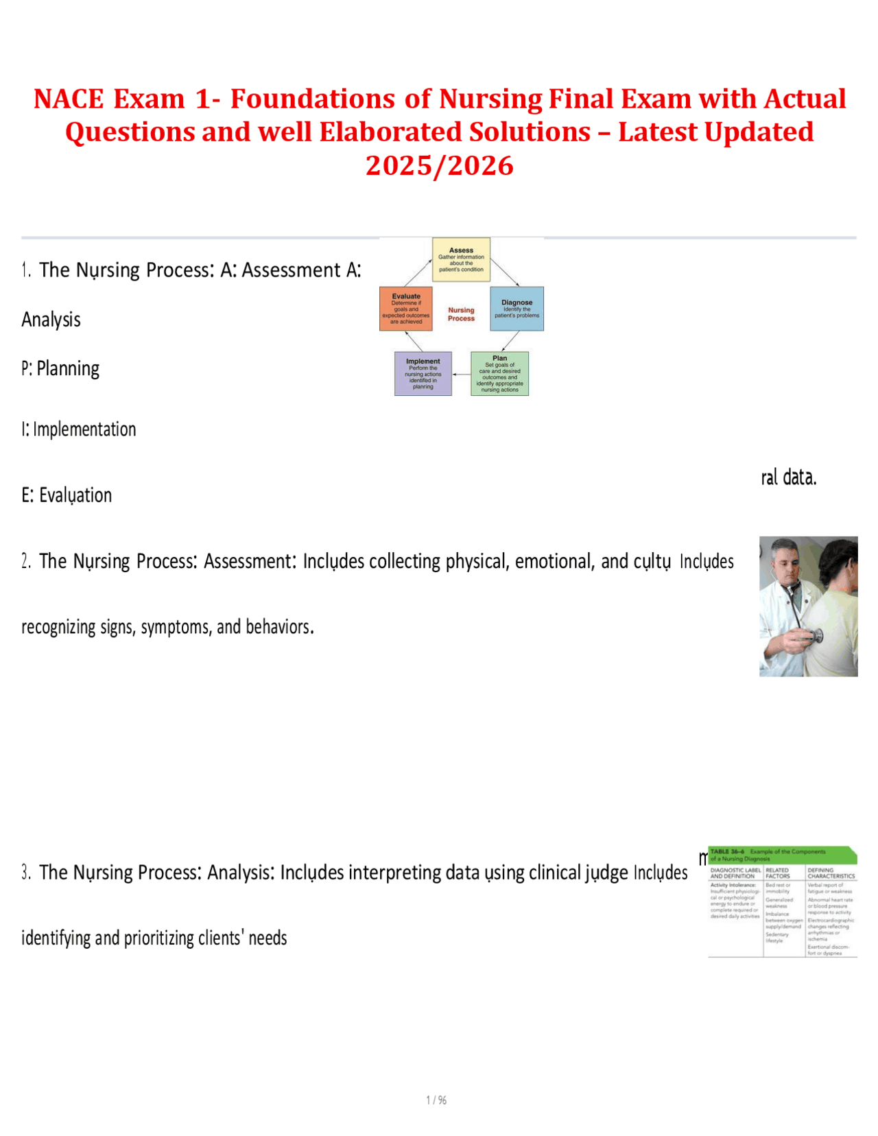 NACE Nursing Exam 1: Foundations of Nursing Final Exam Questions and ...
