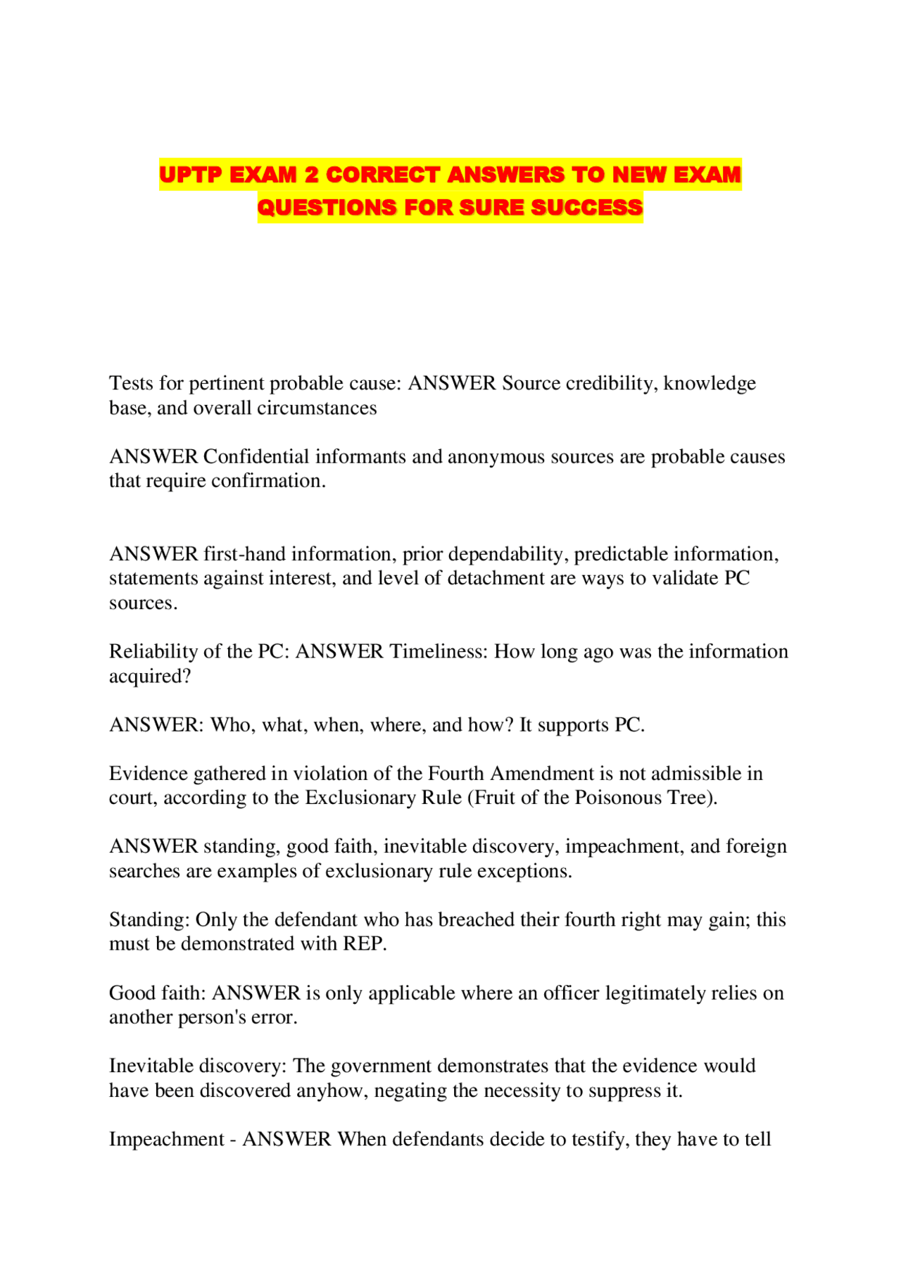 UPTP EXAM 2 CORRECT ANSWERS TO NEW EXAM QUESTIONS FOR SURE SUCCESS ...