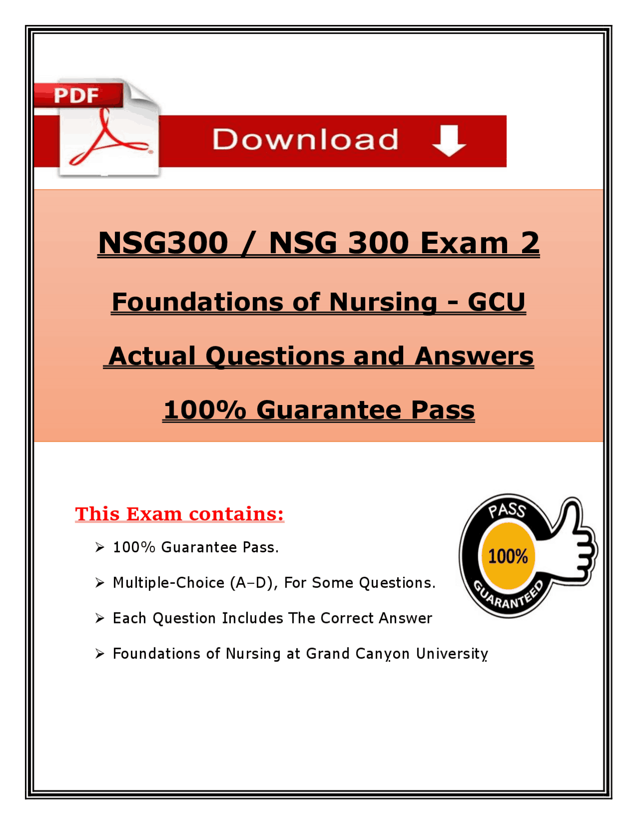 NSG 300 Exam 2 Foundations of Nursing 2026 – GCU Study Guide & Practice ...