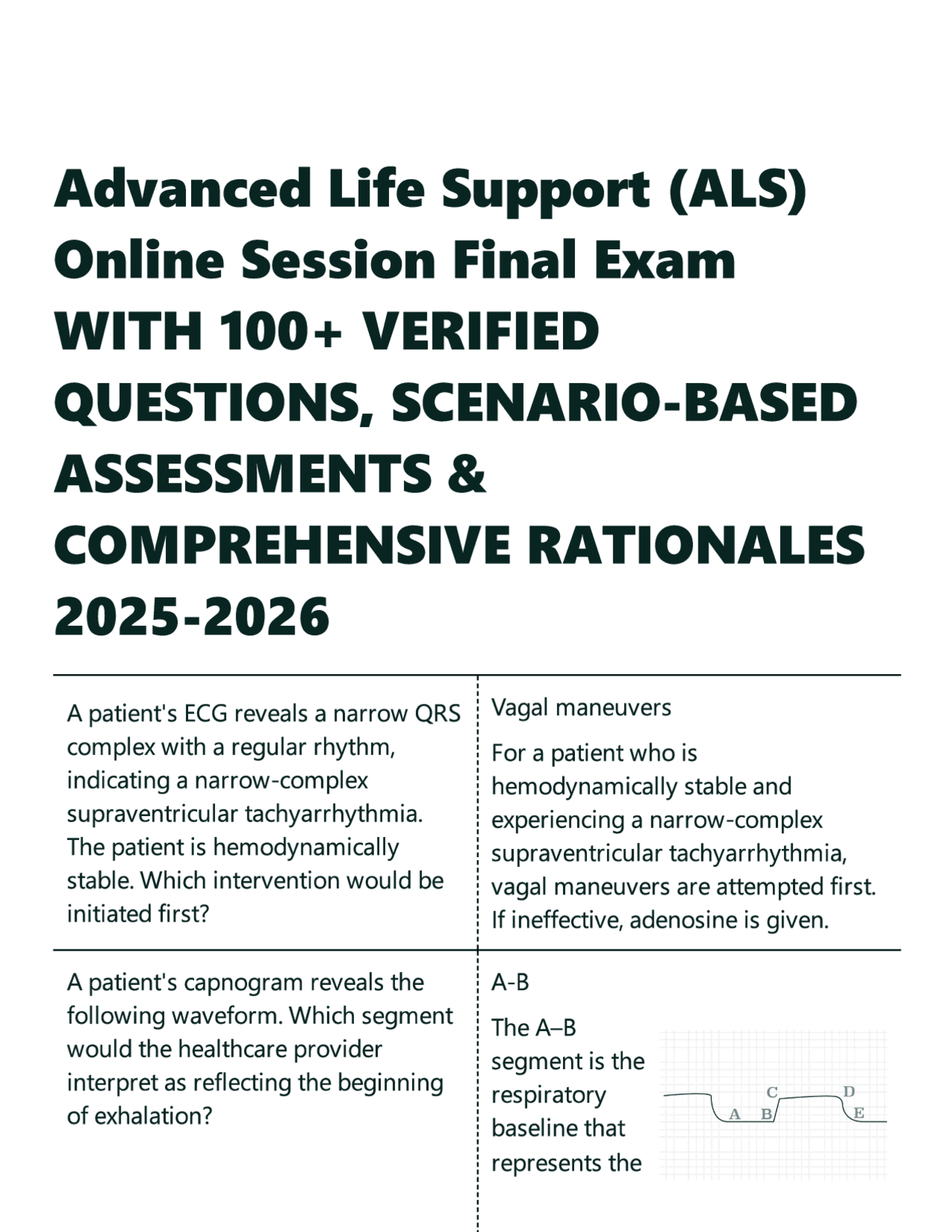 Advanced Life Support (ALS) Online Session Final Exam WITH 100 ...