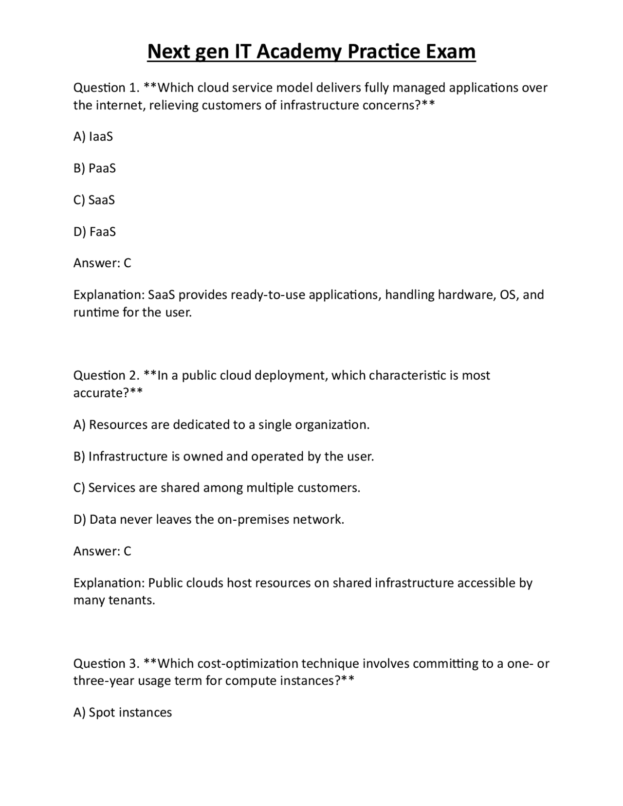 Cloud Computing and DevOps Practice Exam | Exams Technology | Docsity