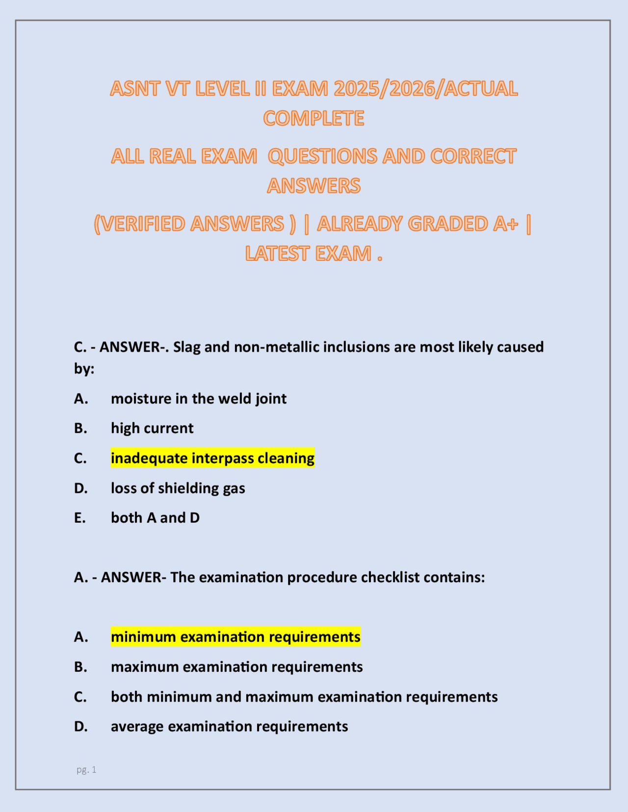 ASNT VT LEVEL 2 EXAM 2026 | Exams Nursing | Docsity
