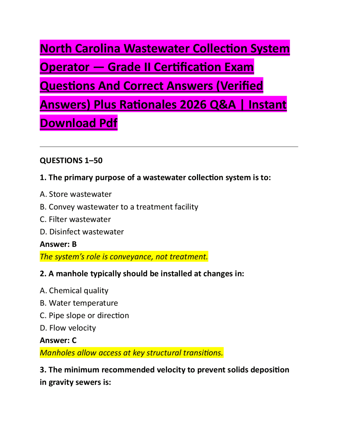 Collection System Operator North Carolina Wastewater Collection System Operator — Grade II ...