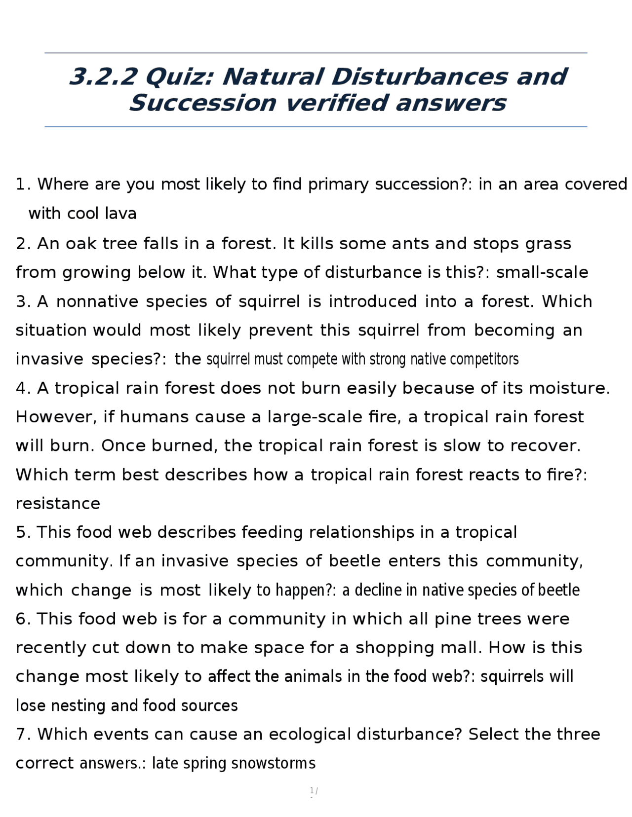 3.2.2 Quiz: Natural Disturbances and Succession verified answers ...
