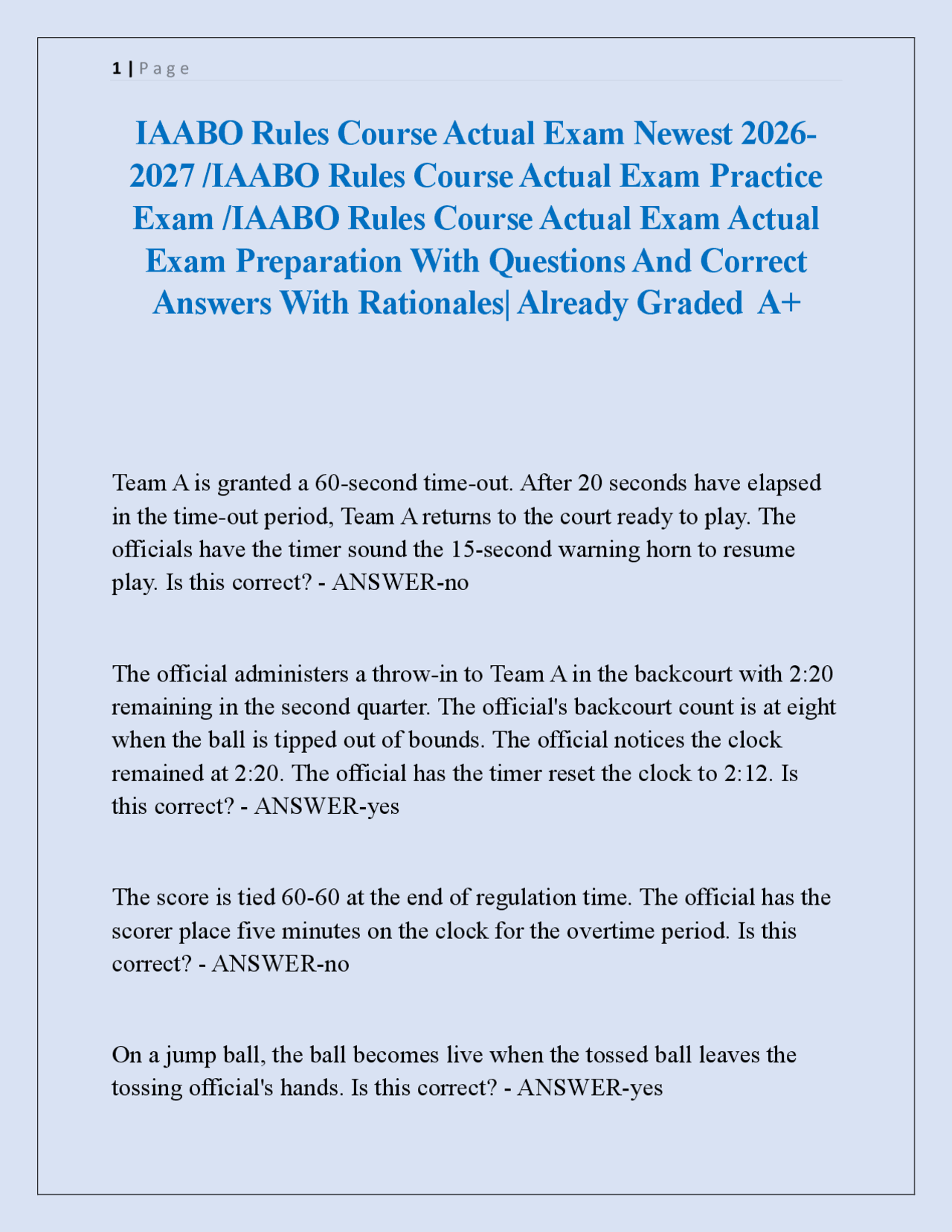 IAABO Rules Course Actual Exam Newest 2026 2027 /IAABO Rules Course ...