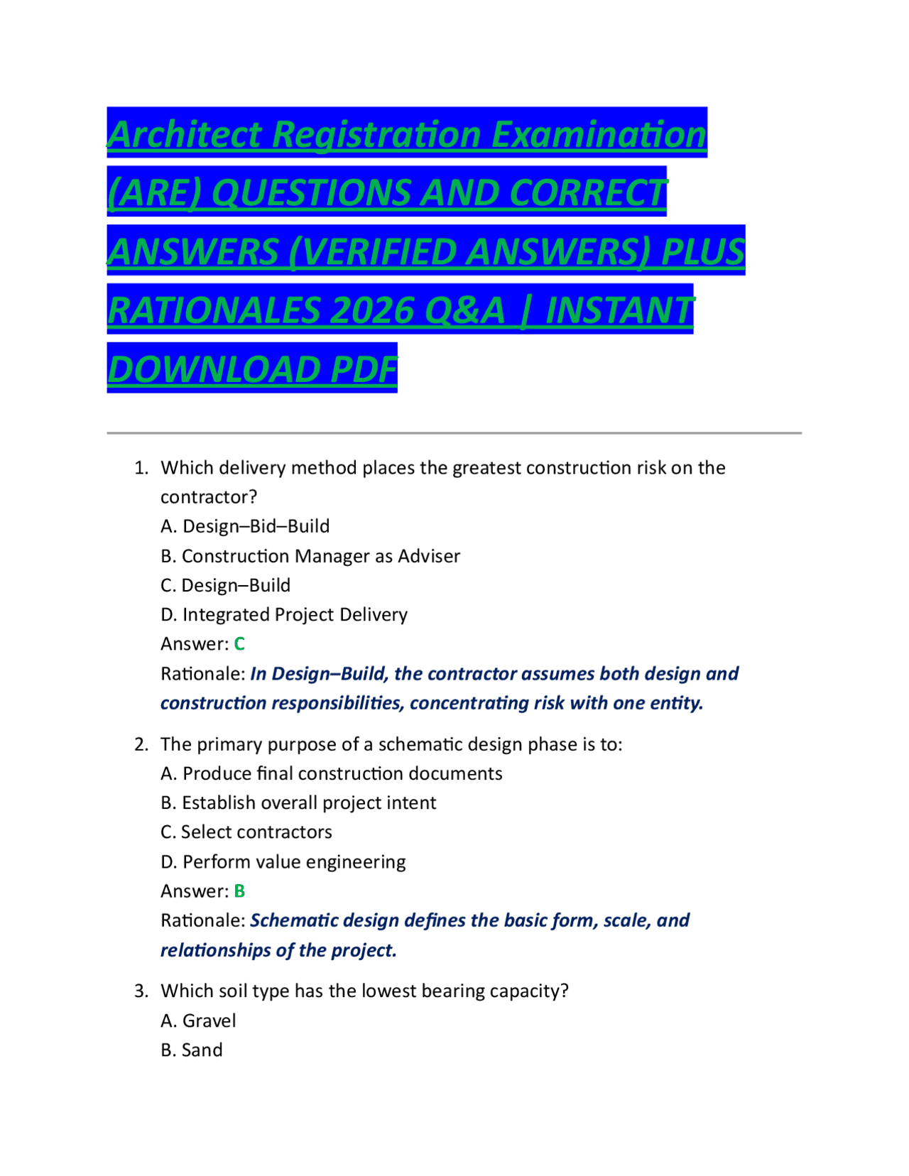 ARE Exam Questions and Answers 2026: Verified Q&A for Architect ...