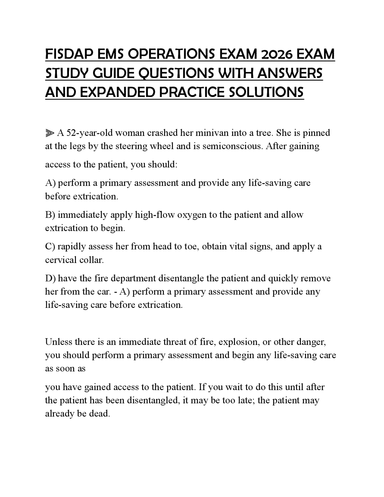 FISDAP EMS OPERATIONS EXAM 2026 EXAM STUDY GUIDE QUESTIONS WITH ANSWERS ...