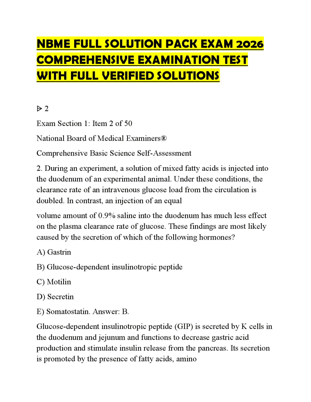 NBME FULL SOLUTION PACK EXAM 2026 COMPREHENSIVE EXAMINATION TEST WITH ...