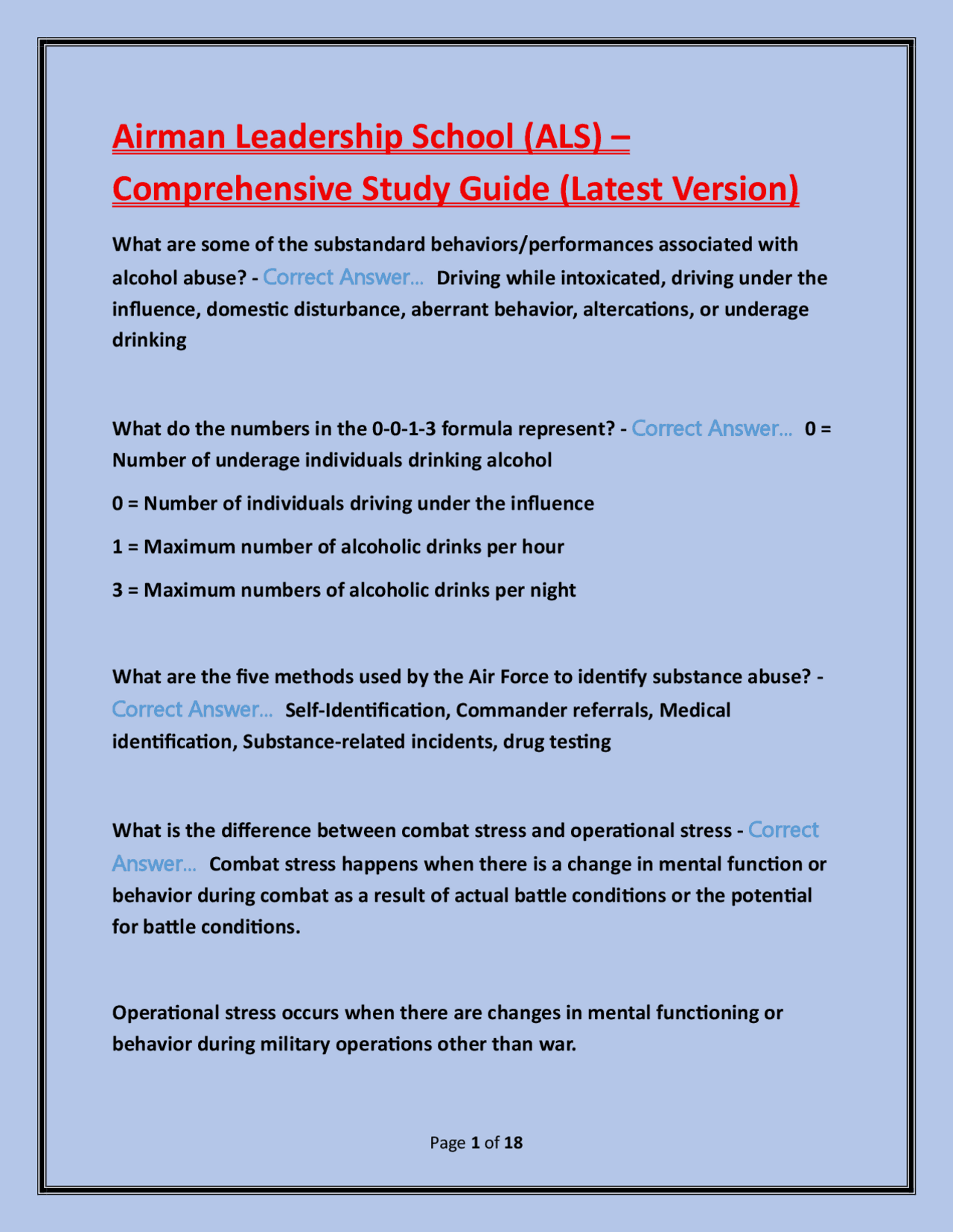 Airman Leadership School (ALS) – Comprehensive Study Guide (Latest ...