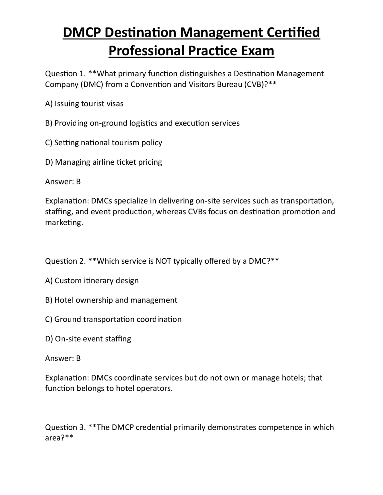 DMCP Destination Management Certified Professional Practice Exam ...