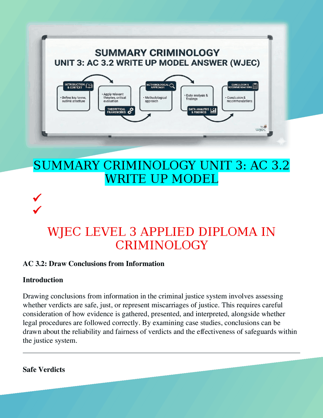 SUMMARY CRIMINOLOGY UNIT 3: AC 3.2 WRITE UP MODEL, WJEC | Exams ...