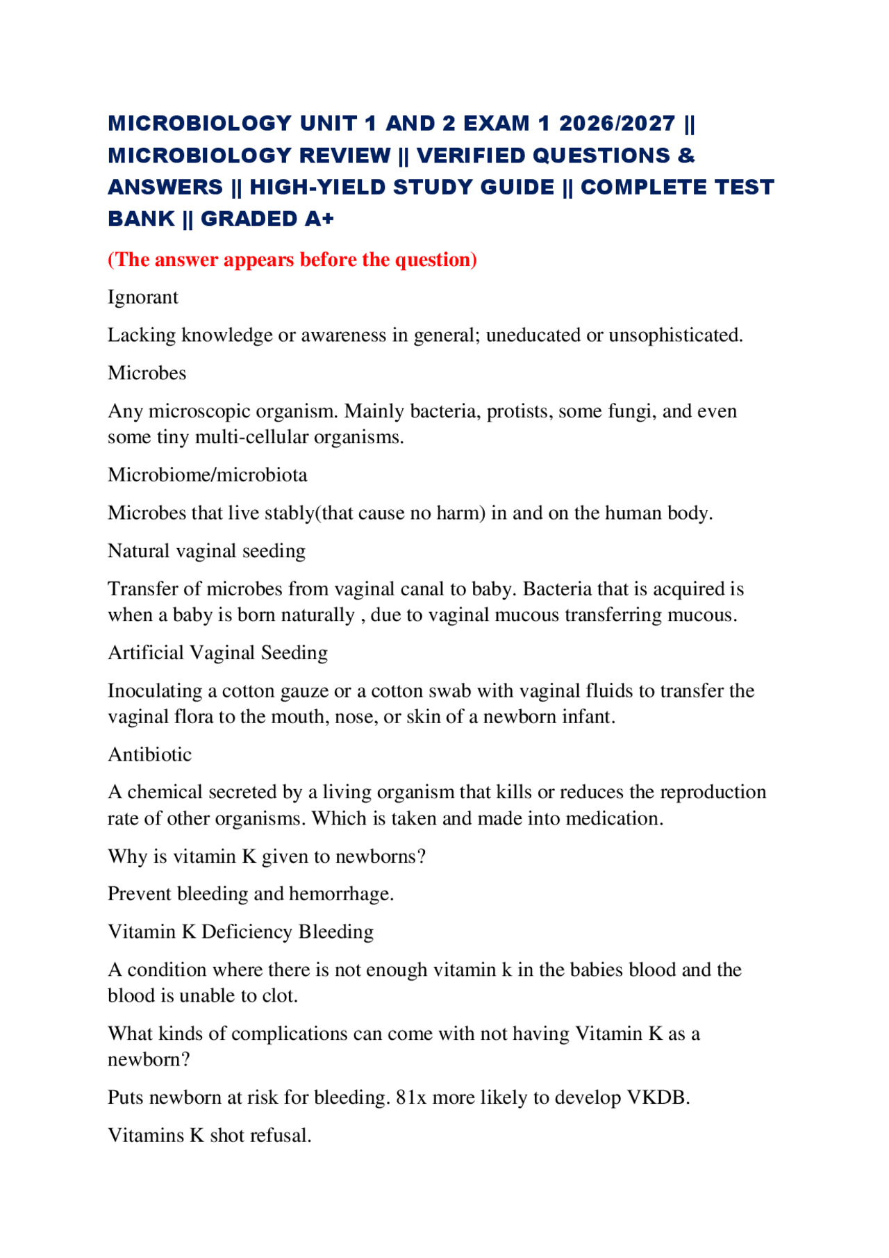 Microbiology Exam 1 Review: High-Yield Q&A Study Guide | Exams ...